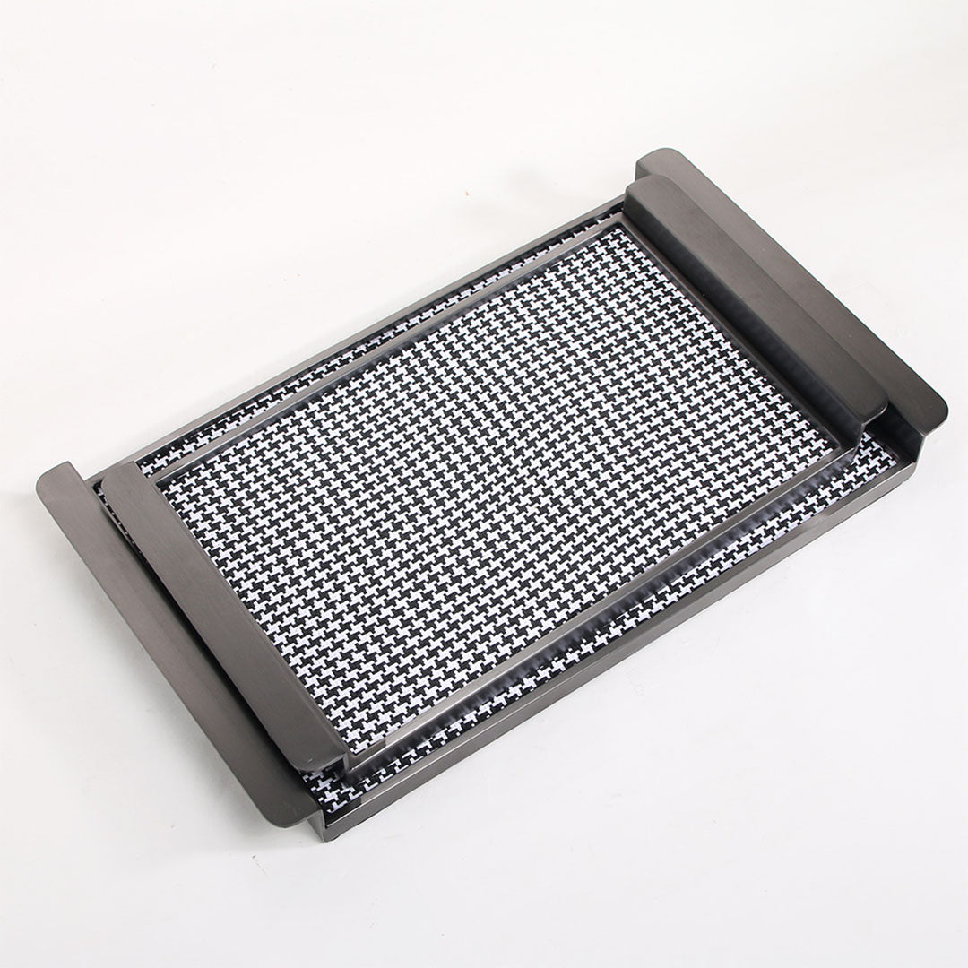 Rectangular Weaven leather tray from BEACON home decor figurines, showcasing a stylish, textured leather surface and clean edges.