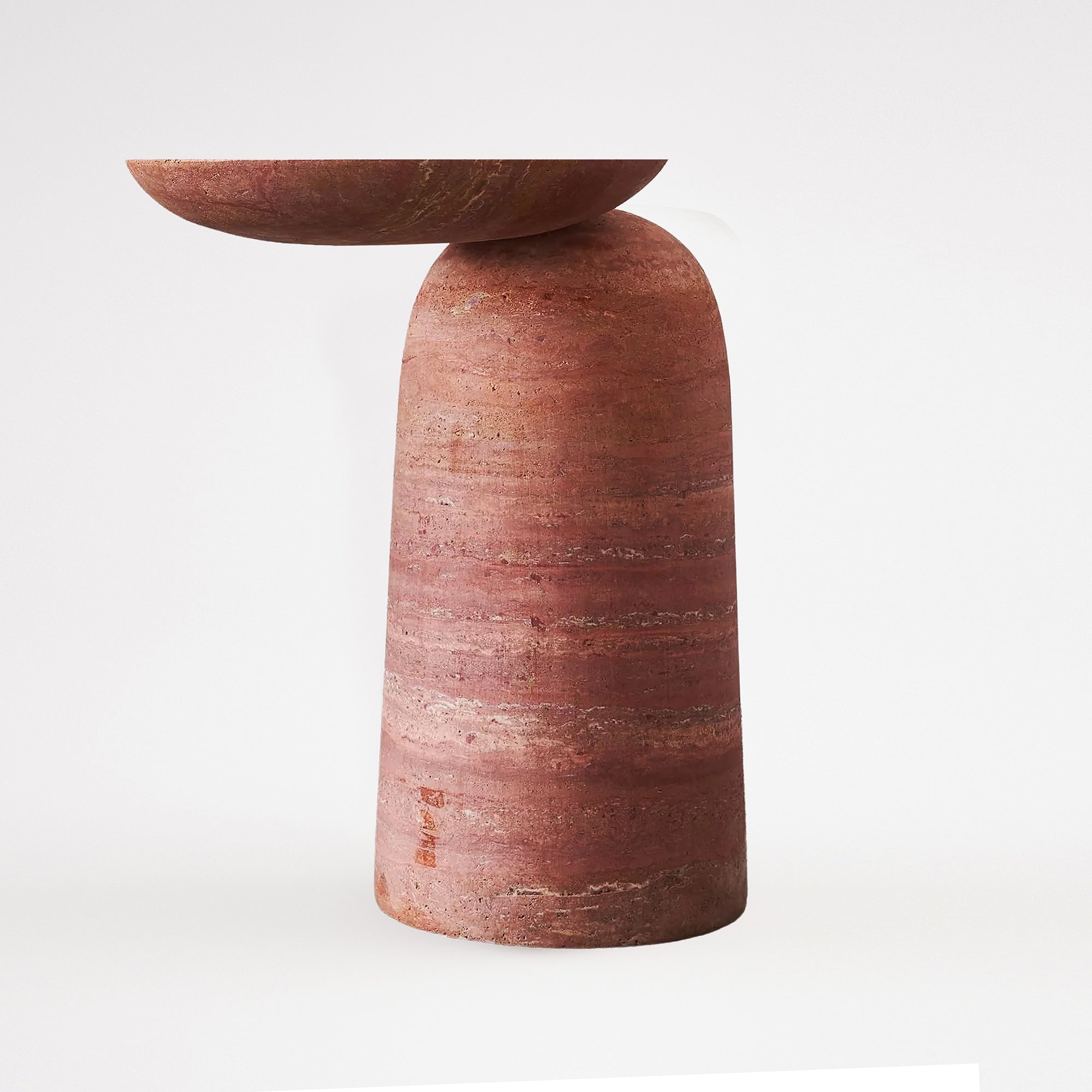 Red travertine coffee table by BEACON, modern design with a smooth surface, perfect for contemporary living rooms.