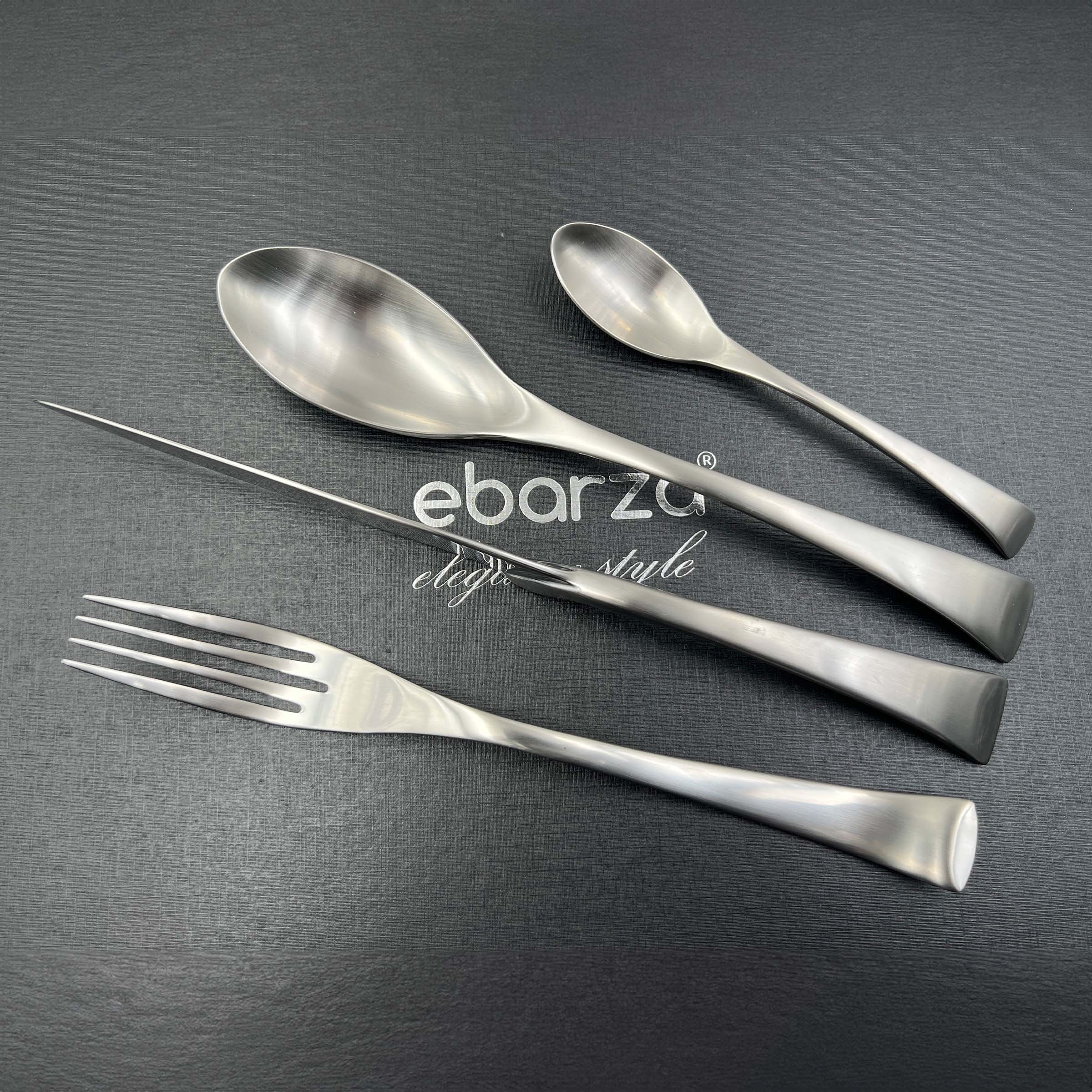Refined Curves Set of  24 pcs Matte Silver Cutlery Set  8034 -  Cutlery Sets - ebarza Furniture UAE | Shop Modern Furniture in Abu Dhabi & Dubai - مفروشات ايبازرا في الامارات | تسوق اثاث عصري وديكورات مميزة في دبي وابوظبي