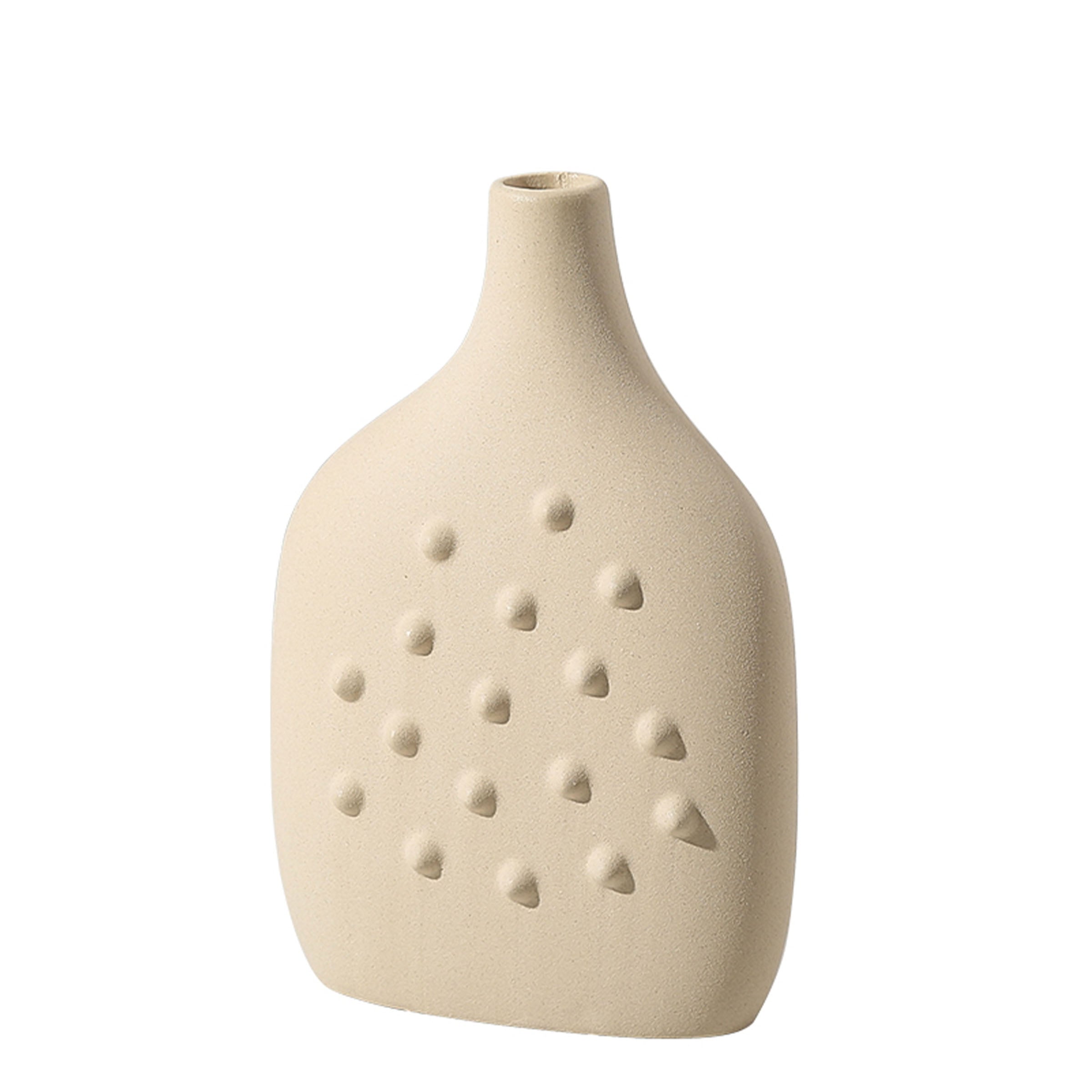 Ceramic vase with rivet design in neutral tones, BEACON Rivet Ceramic Vase FD-D22119, ideal for decorative floral arrangements.