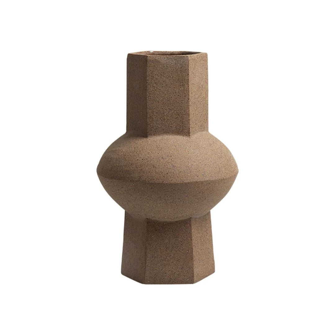Round-bellied hexagonal vase by BEACON, with a modern geometric design and smooth finish, perfect for decorative floral arrangements.