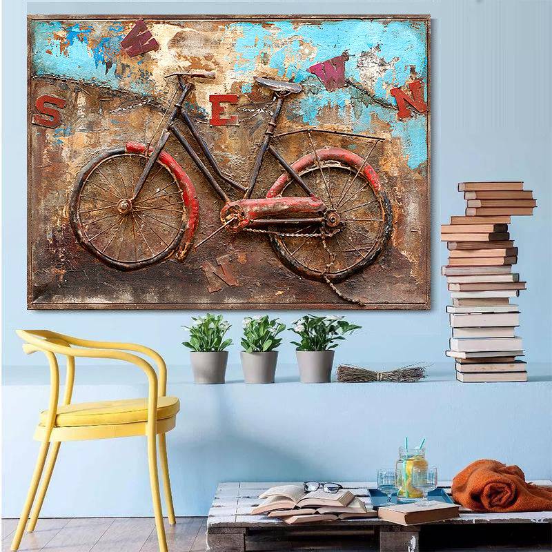 Rusty Bicycle Handcrafted Metal Art Painting 120X90 Cm Soap013 -  Paintings | لوحة الدراجة الصدئة الفنية معدنية مصنوعة يدويًا 120 × 90 سم - ebarza Furniture UAE | Shop Modern Furniture in Abu Dhabi & Dubai - مفروشات ايبازرا في الامارات | تسوق اثاث عصري وديكورات مميزة في دبي وابوظبي