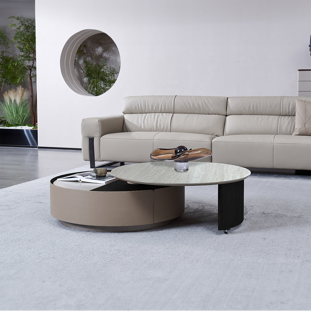 Saddle Leather And Marble Coffee Table JK-D108 -  Coffee Tables - ebarza Furniture UAE | Shop Modern Furniture in Abu Dhabi & Dubai - مفروشات ايبازرا في الامارات | تسوق اثاث عصري وديكورات مميزة في دبي وابوظبي