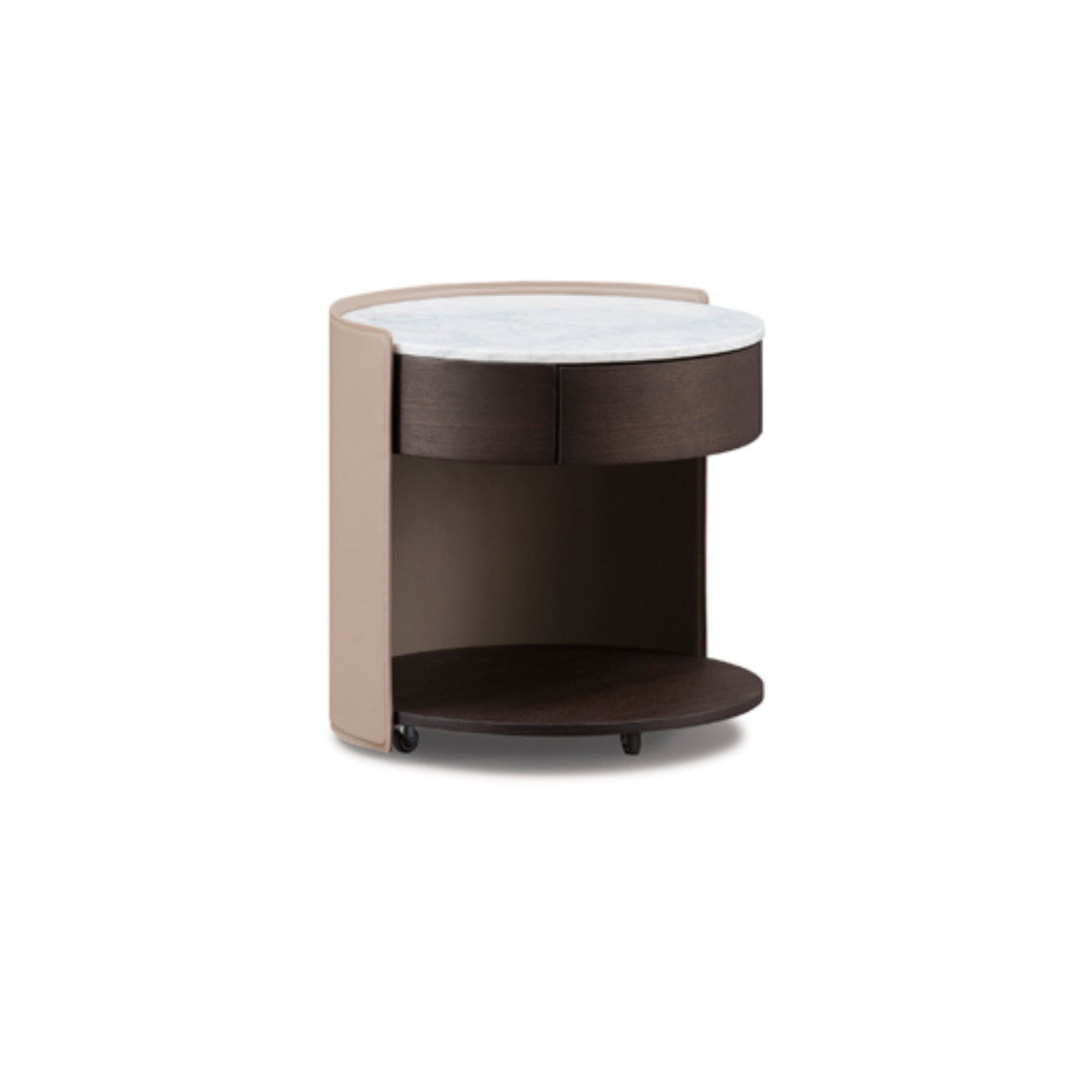 Saddle leather bedside table from BEACON with a sleek, modern design, featuring a smooth leather finish and compact storage space.