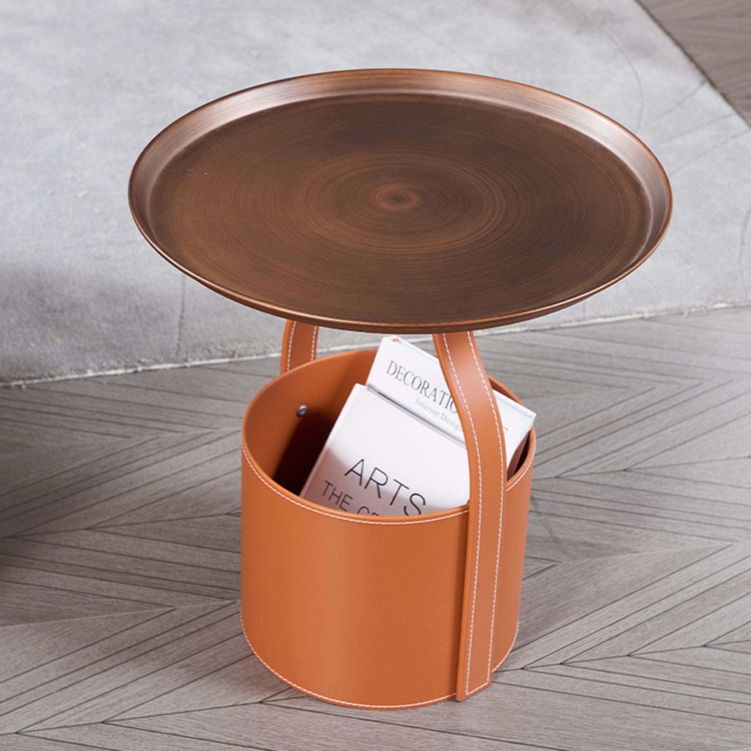 Saddle leather coffee table by BEACON, MLL-D29, featuring a sleek design and smooth leather surface for modern living spaces.