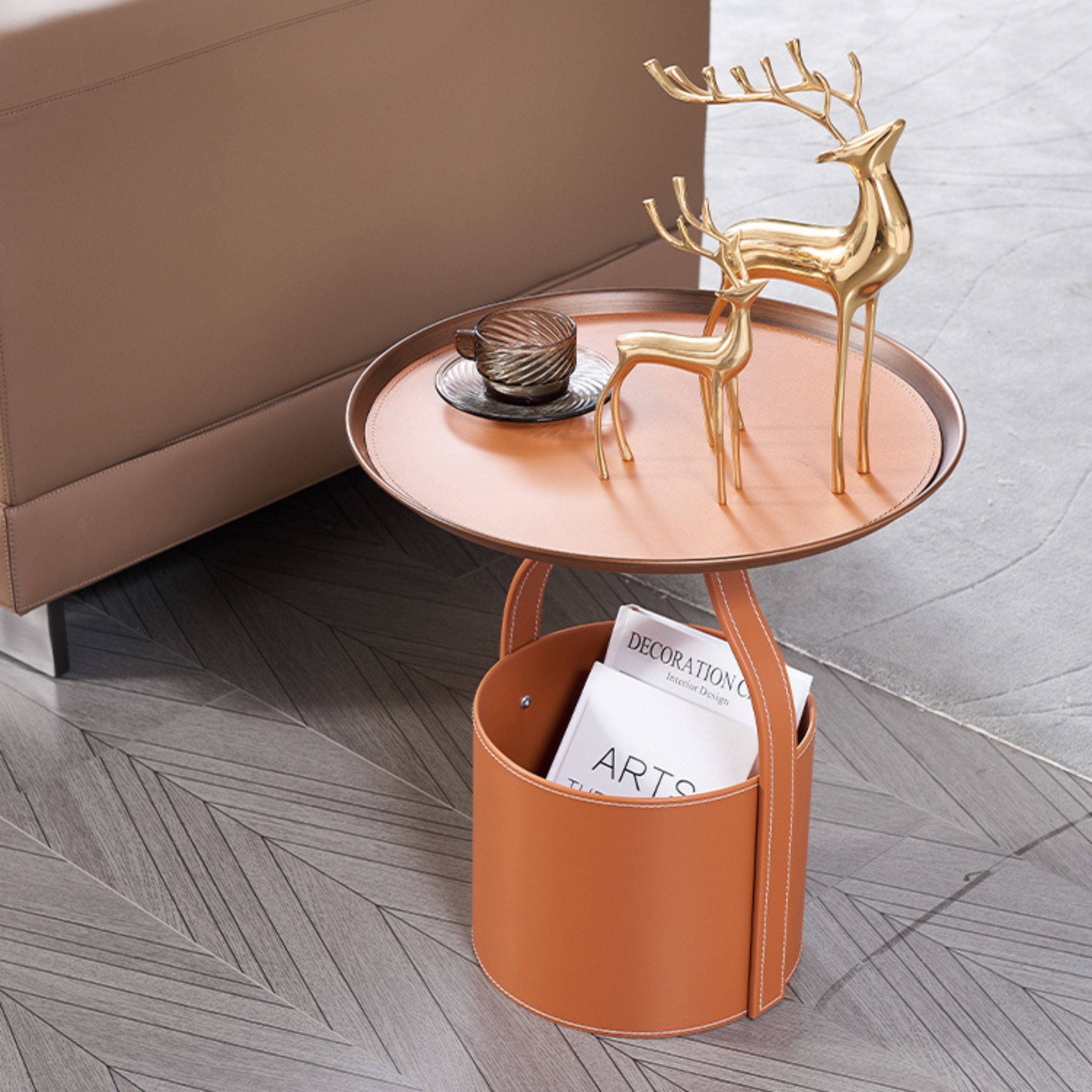 Saddle leather BEACON coffee table MLL-D29 with a sleek design, featuring smooth leather surface and modern style for living room decor.