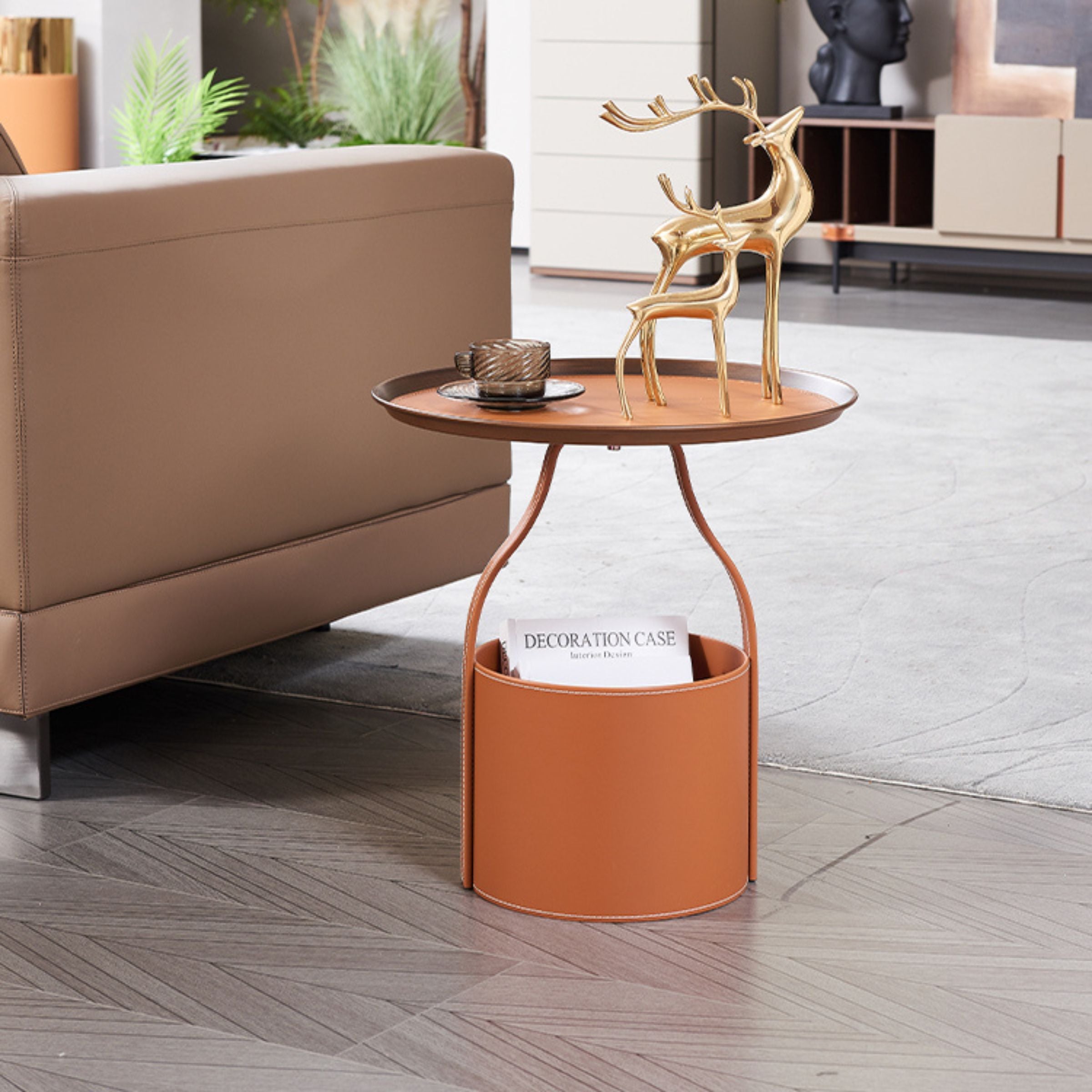 Saddle leather coffee table by BEACON, model MLL-D29, with a sleek rectangular design and smooth leather surface.