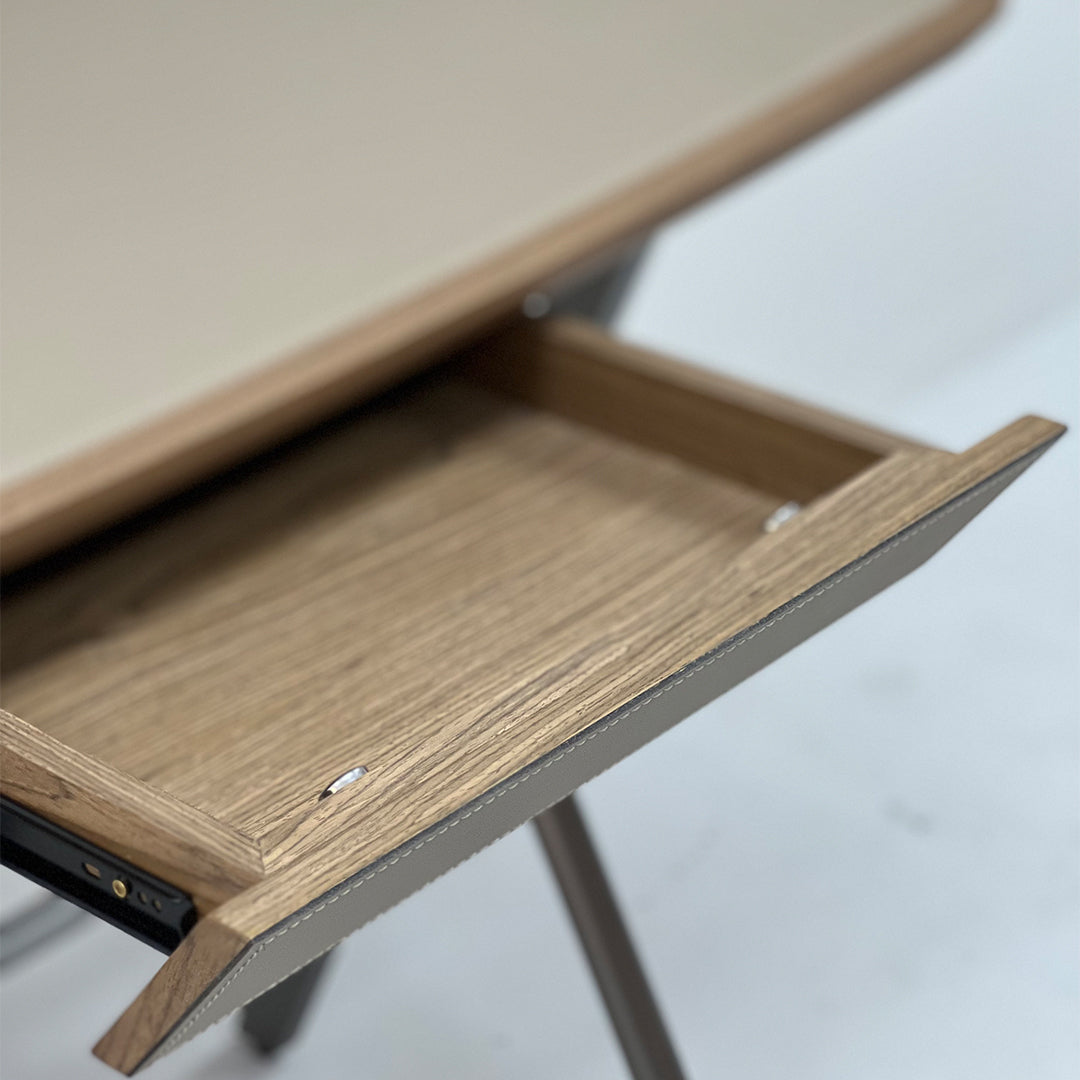 Saddle leather desk from BEACON's JK-J13 office desk collection, featuring a sleek, professional design with saddle leather finish.