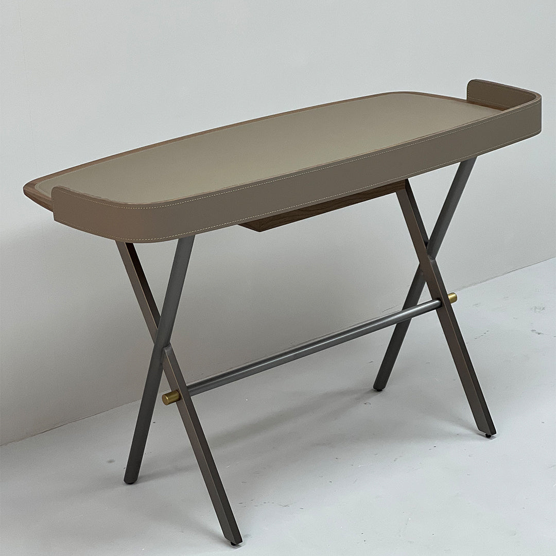 Saddle leather desk from BEACON JK-J13 office desk featuring a sleek, modern design with saddle leather surface and sturdy legs.
