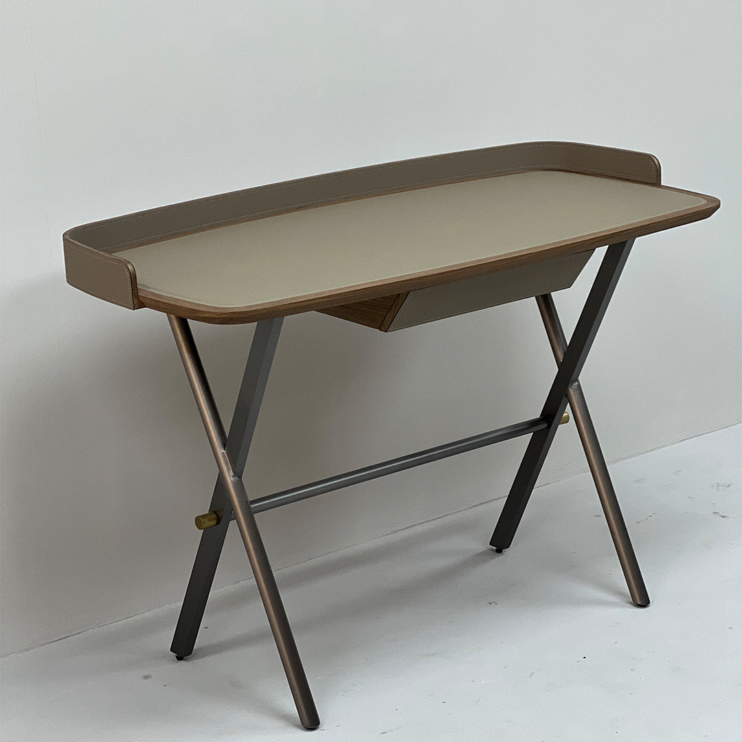 Saddle leather BEACON office desk JK-J13 with a sleek, modern design and sturdy wooden legs for workspace elegance