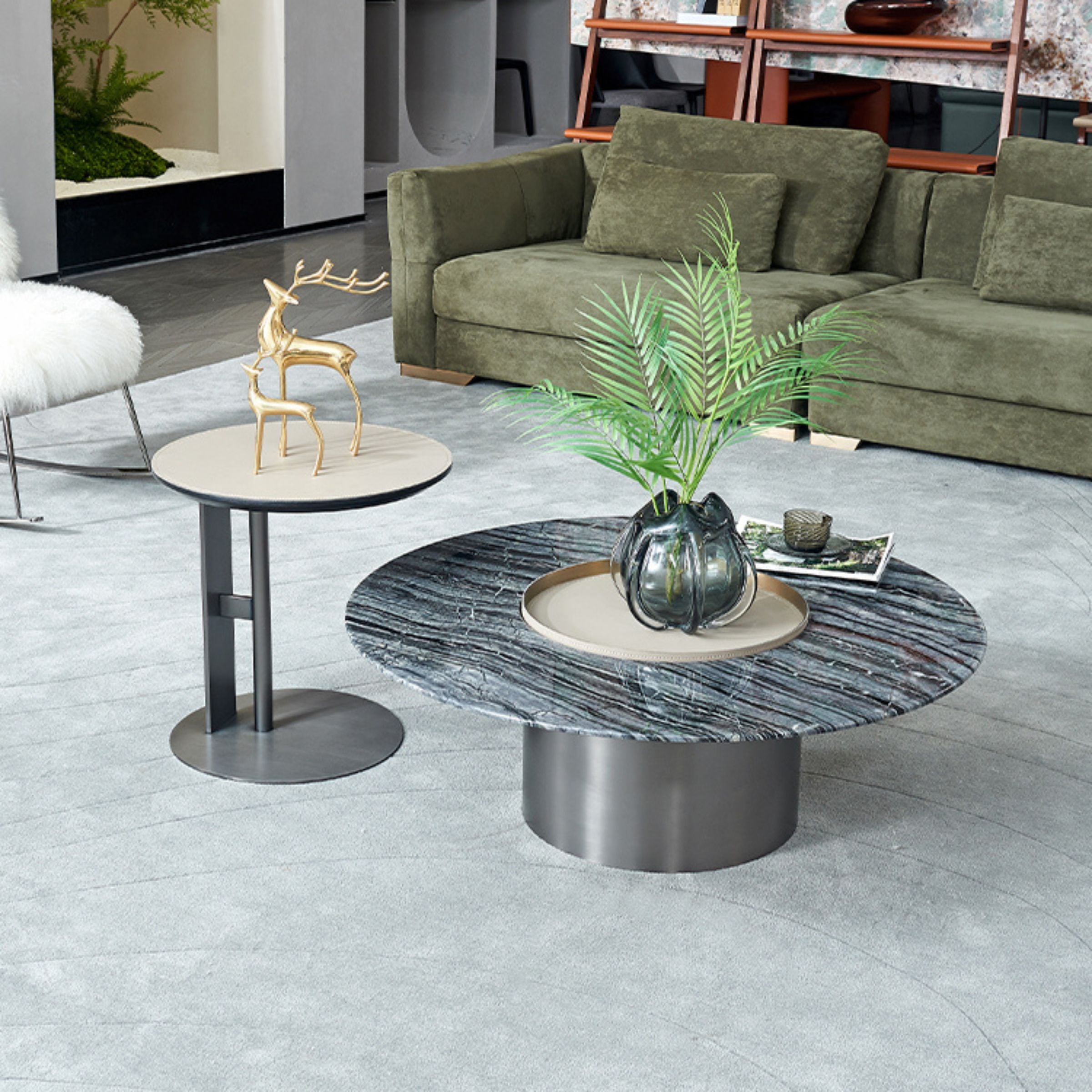 Saddle Leather Side Table MLL-D67 -  Side Tables - ebarza Furniture UAE | Shop Modern Furniture in Abu Dhabi & Dubai - مفروشات ايبازرا في الامارات | تسوق اثاث عصري وديكورات مميزة في دبي وابوظبي