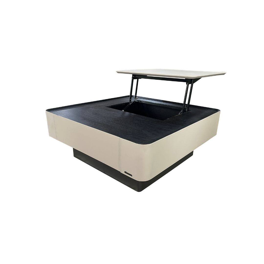 Saddle leather veneer coffee table from BEACON with a sleek, modern design and smooth leather finish.