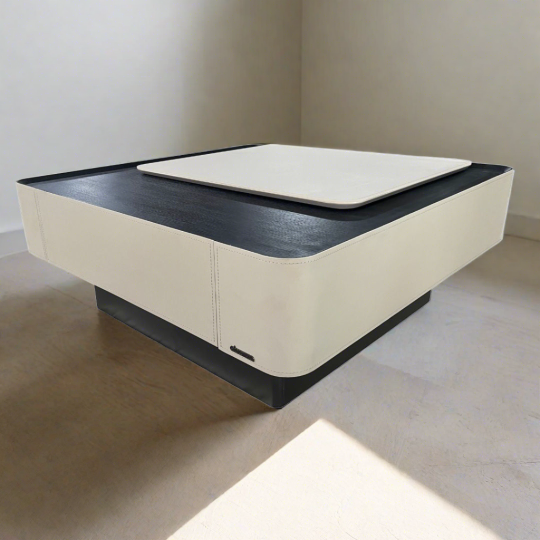 Saddle leather veneer Coffee Table MLL-D110 by BEACON with a sleek, modern design and smooth leather finish.
