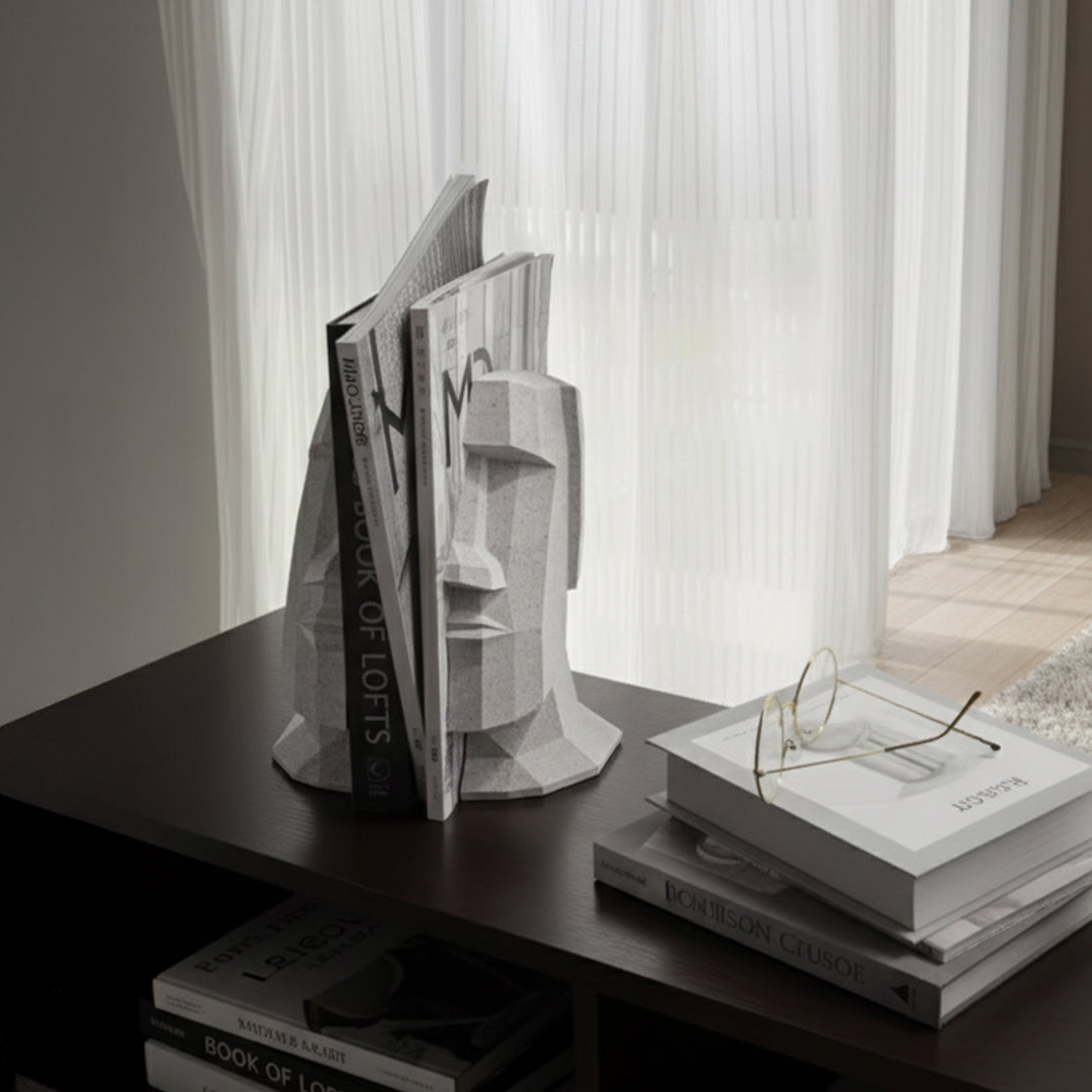 BEACON Sahara Giant Book Block Bookends in beige with textured design, holding books upright on a shelf.