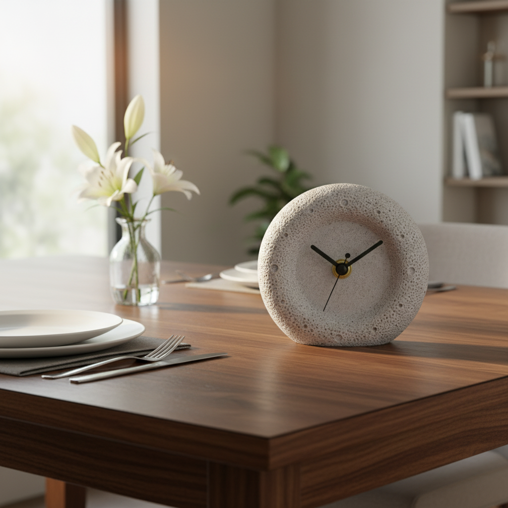 BEACON Sahara Hemp Water Exquisite Desk Clock, decorative clock with hemp water design, black face and silver frame.