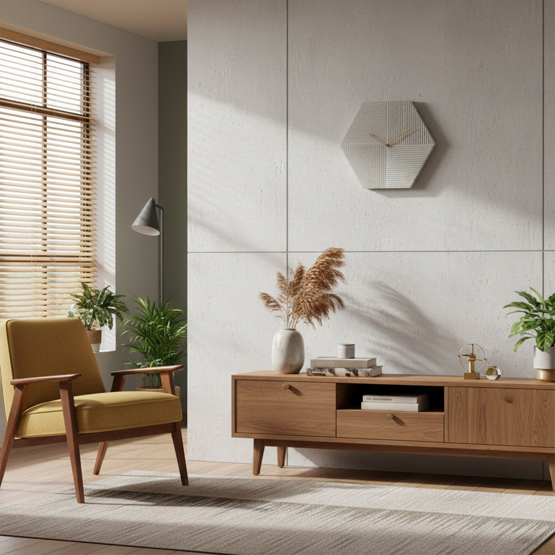 BEACON Sahara Hexagon Wall Clock WCF234 featuring a modern geometric design with a minimalist face and metal finish.