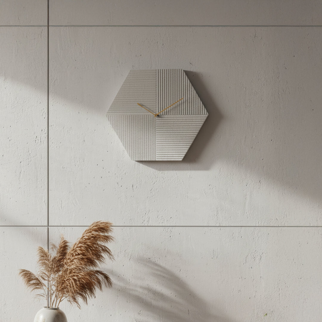 BEACON Sahara Hexagon Wall Clock with geometric design, black and gold finish, decorative clock for modern interior decor