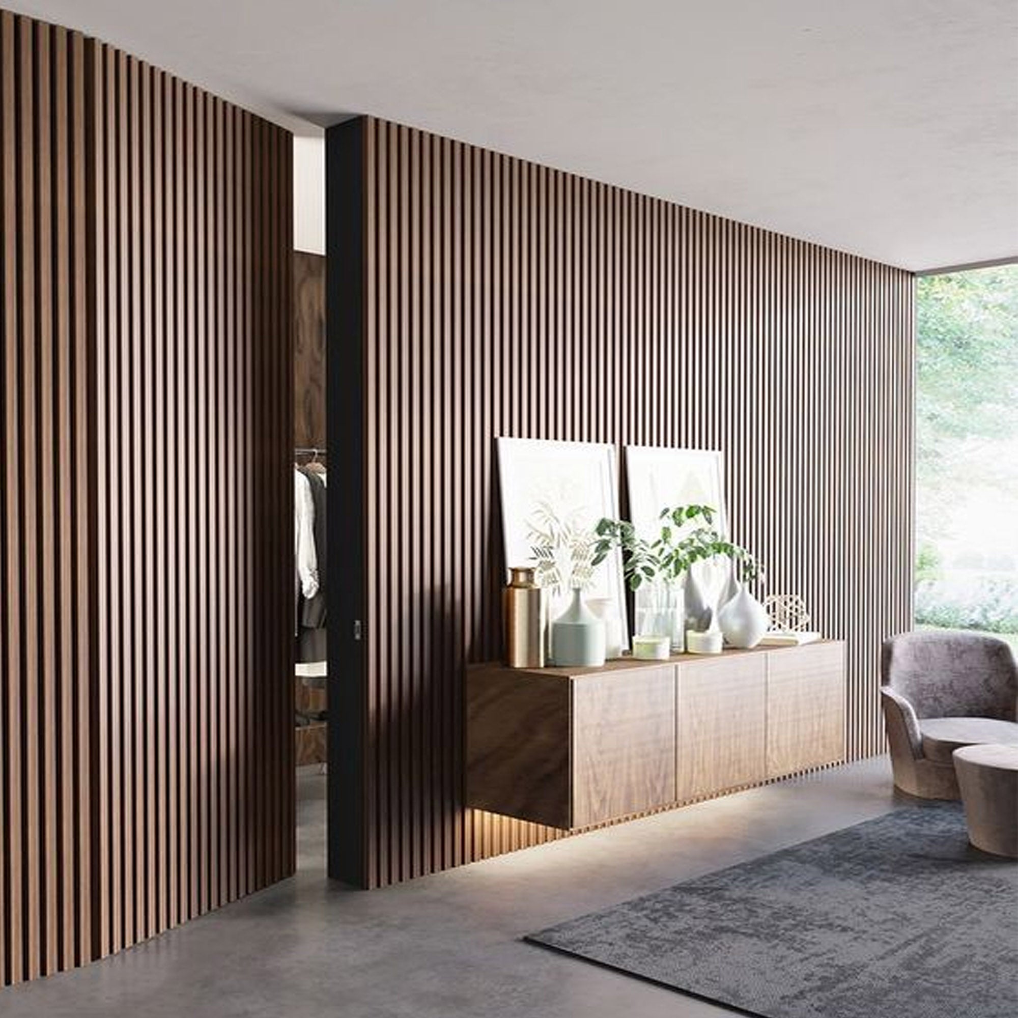 Sample of 280x60x2.1cm Slat Acoustic Panel 35-15mm Fire Retardant Decoration Panel Walnut-OAK-001 -Sample -  Wall panels samples - ebarza Furniture UAE | Shop Modern Furniture in Abu Dhabi & Dubai - مفروشات ايبازرا في الامارات | تسوق اثاث عصري وديكورات مميزة في دبي وابوظبي