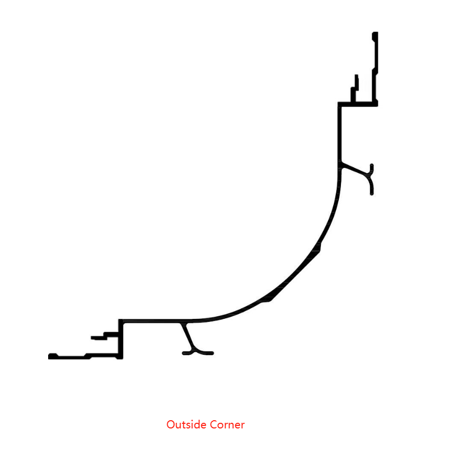 Beacon 320cm corner trim with large rounded corners in dark cement color, scratch-resistant wall panel profile sample.