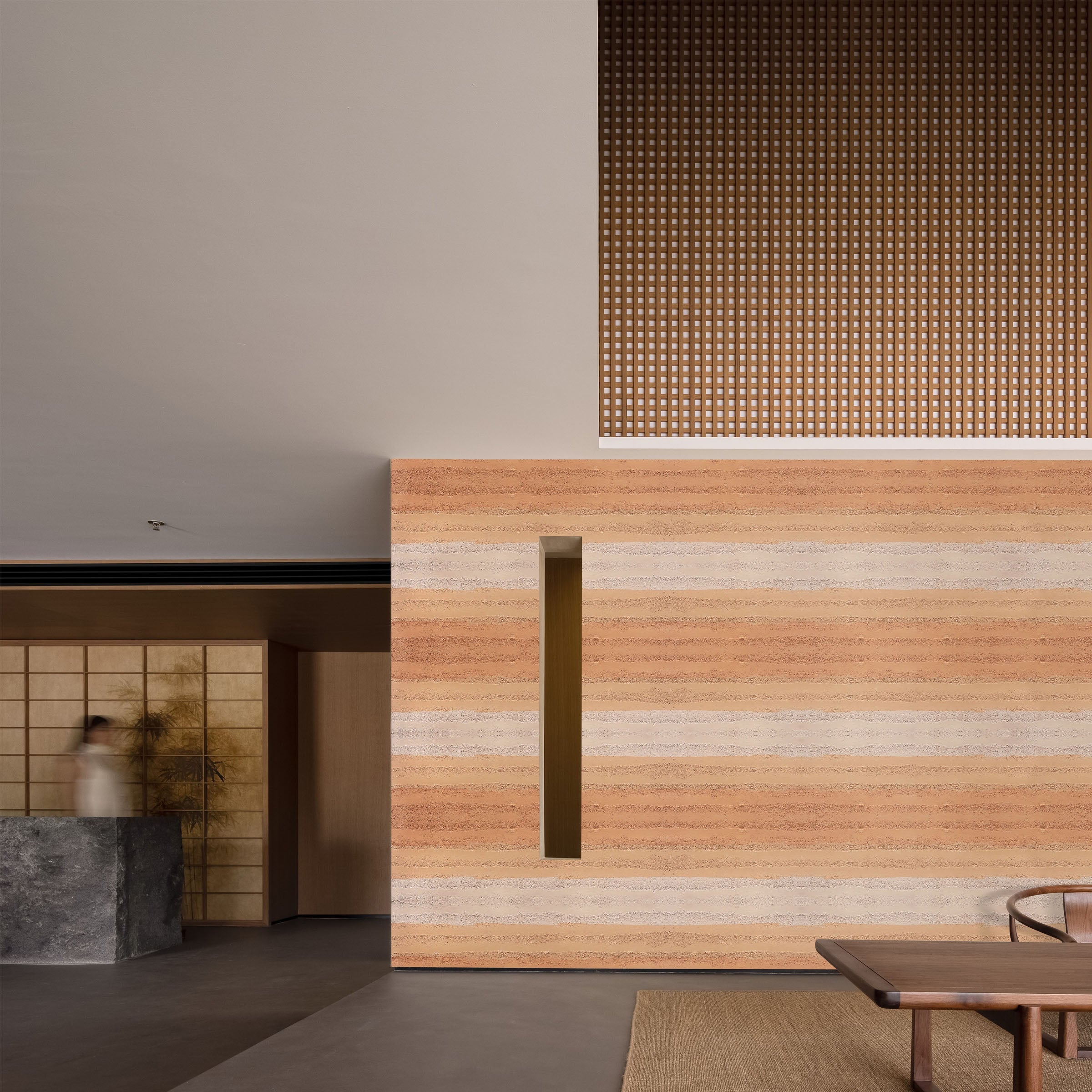 Flex Stone Cladding Danxia Rammed Earth Board sample, wall panel sample showing natural textured stone design by BEACON CCDG.