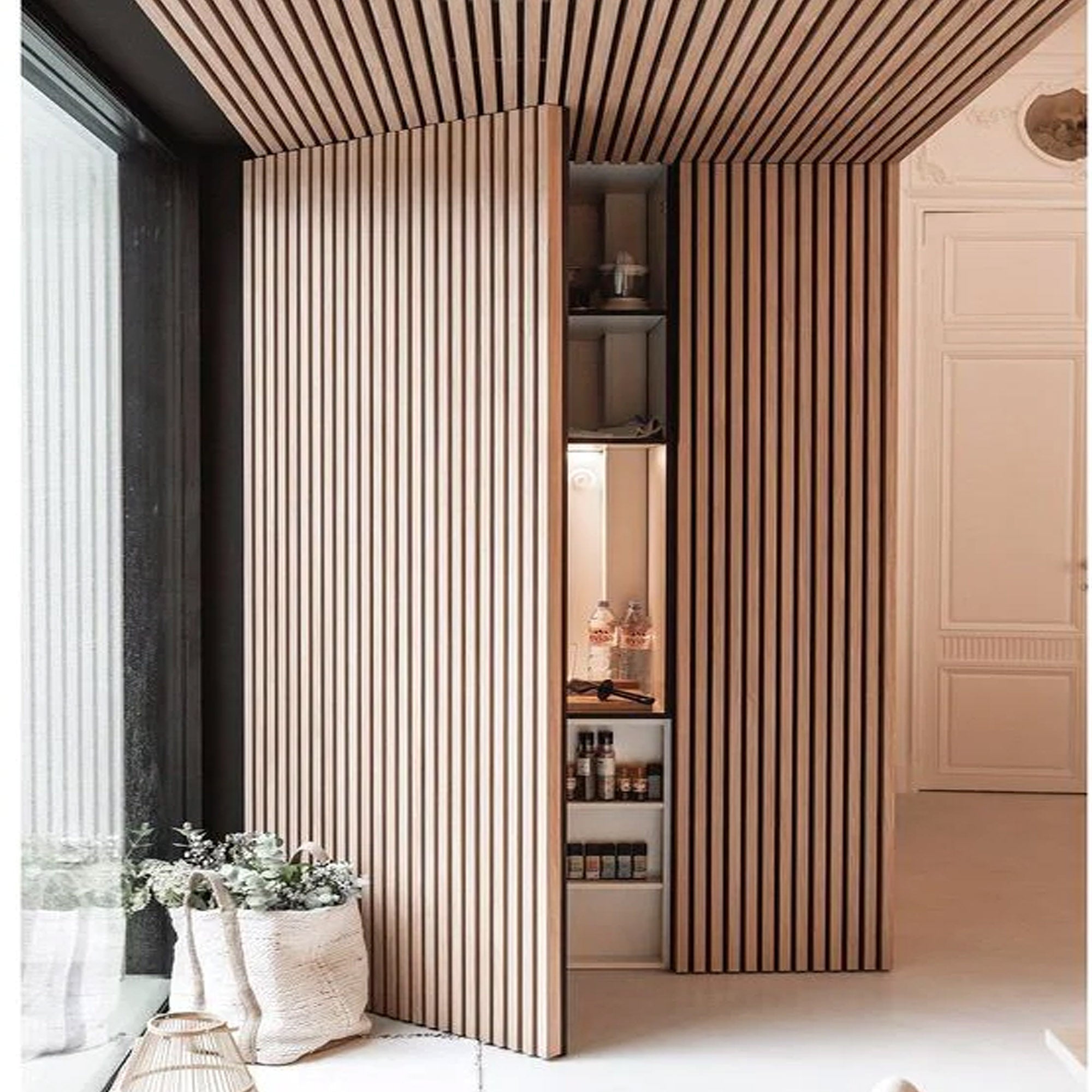 Sample of Slat acoustic panel   fire retardant - White oak 001-Sample -  Wall panels samples - ebarza Furniture UAE | Shop Modern Furniture in Abu Dhabi & Dubai - مفروشات ايبازرا في الامارات | تسوق اثاث عصري وديكورات مميزة في دبي وابوظبي