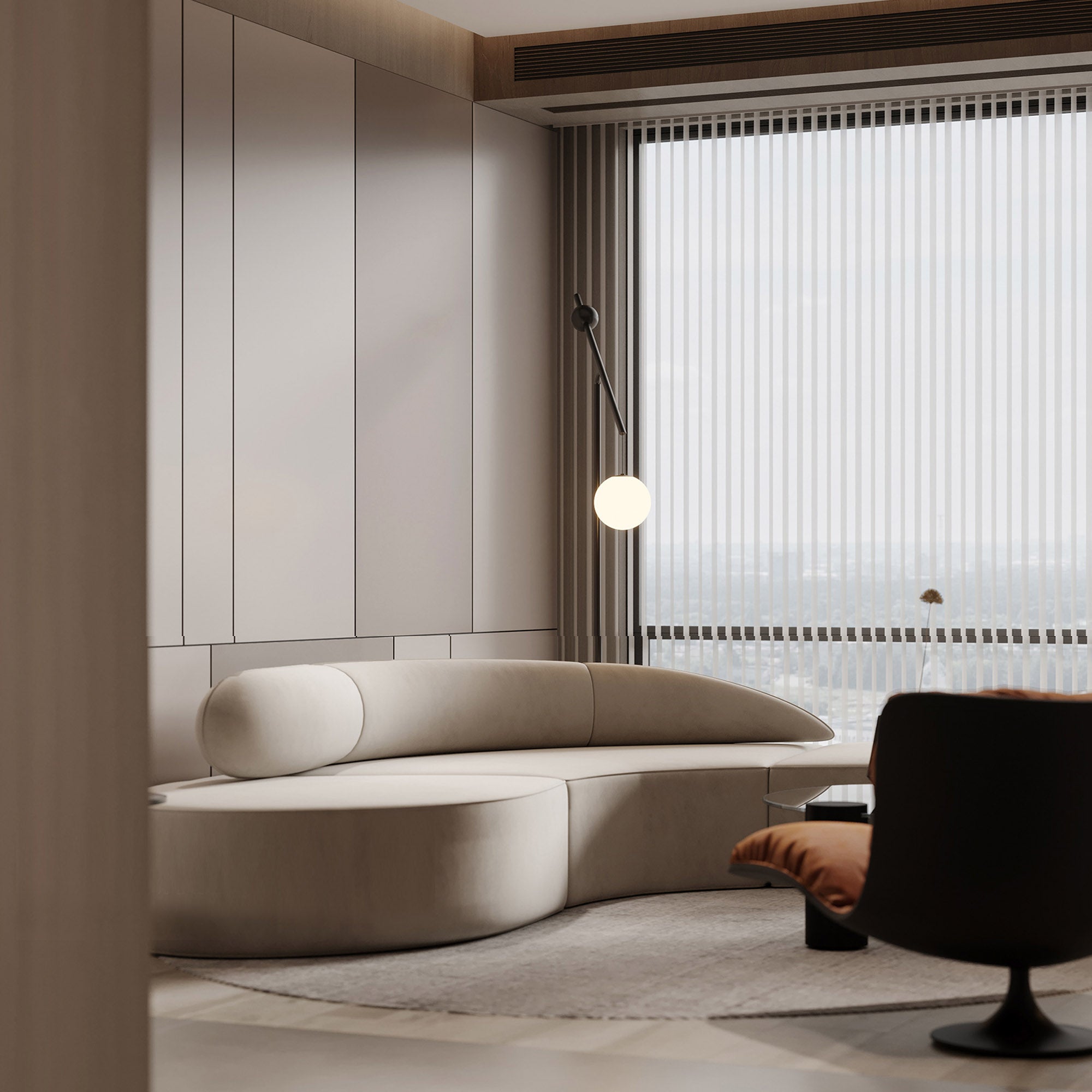 Sample of WPC slat multipurpose wall panel in Milk Coffee color, 350x24cm, 4-side wrapped, by Beacon, wall panel sample.