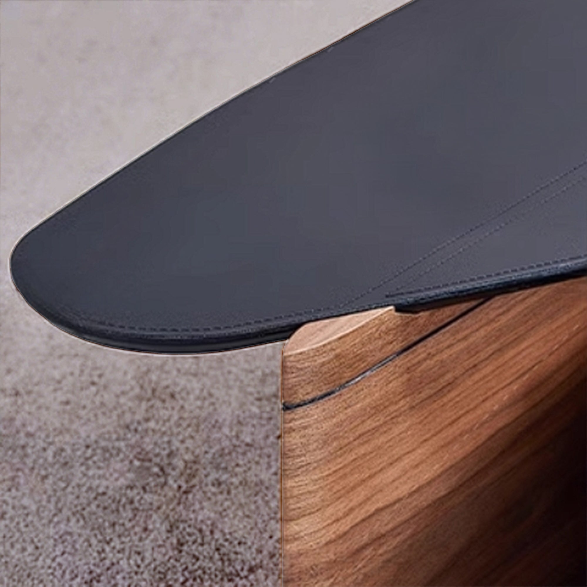 Seina saddle leather top coffee table by BEACON, featuring a sleek design and sturdy legs for modern living room decor.