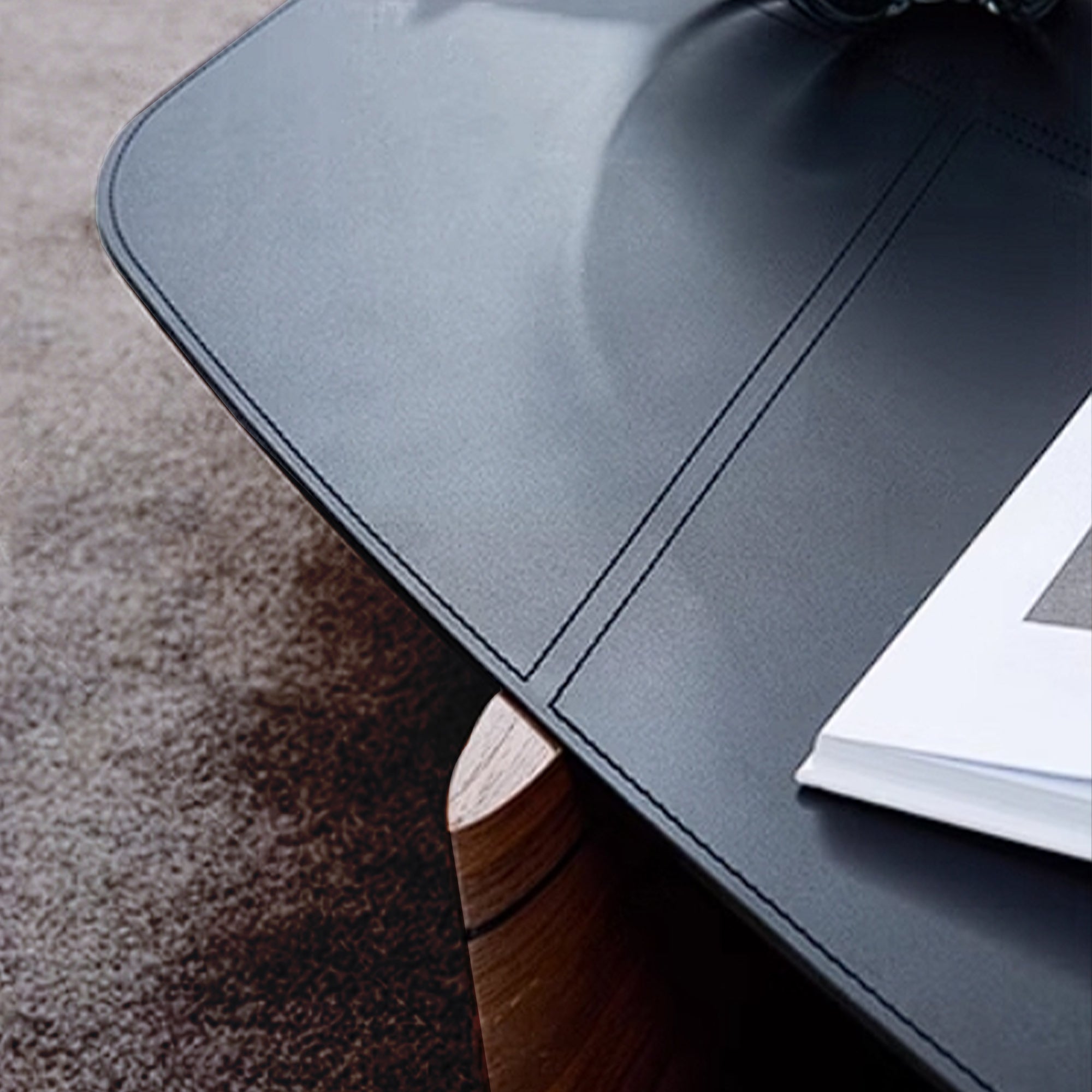 Seina Saddle Leather Top Coffee Table by BEACON, featuring a sleek leather surface and modern design for living room decor.