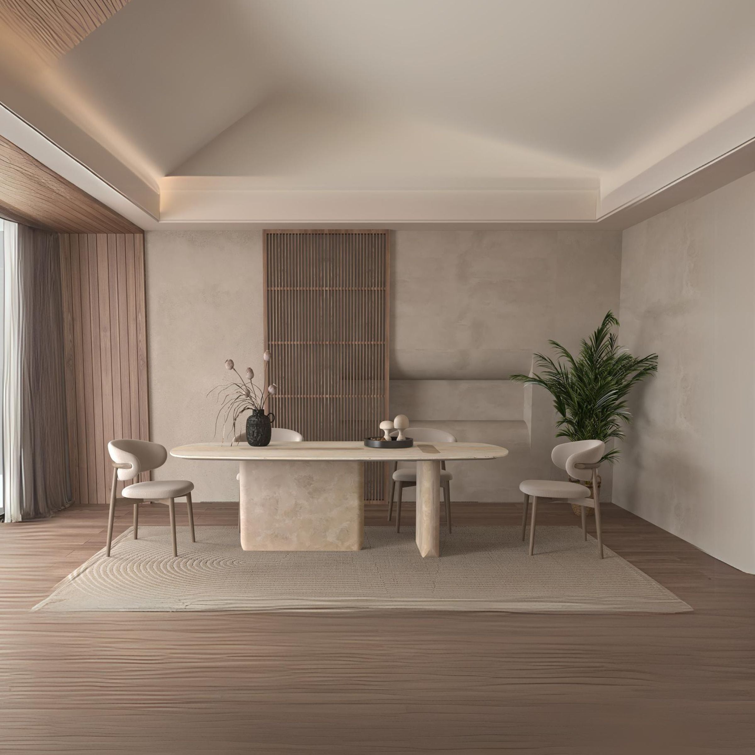 Semi Shiny Sliver Travertine Dining Table - EB08DT -  Dining Tables - ebarza Furniture UAE | Shop Modern Furniture in Abu Dhabi & Dubai - مفروشات ايبازرا في الامارات | تسوق اثاث عصري وديكورات مميزة في دبي وابوظبي