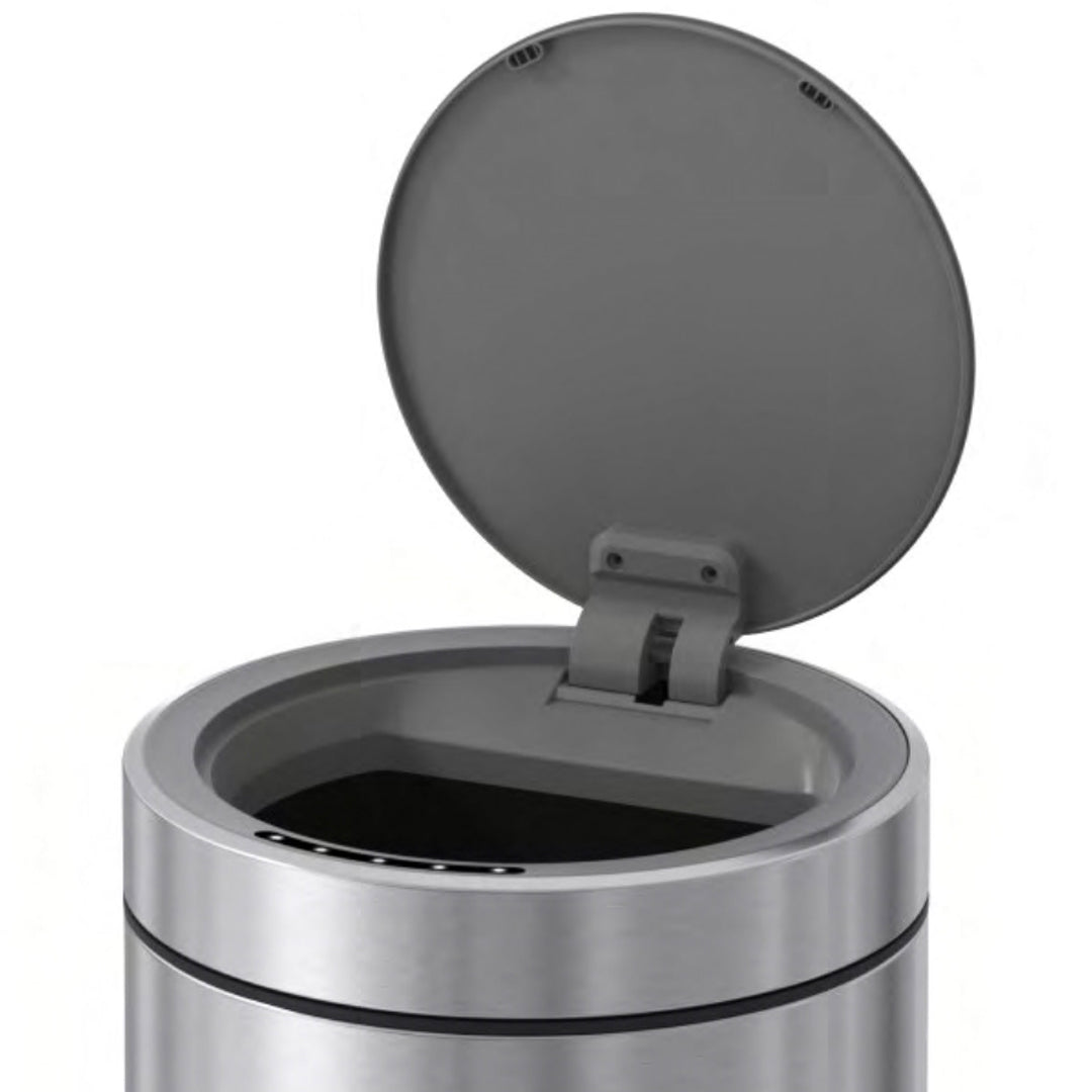Sensor brushed black trash bin from BEACON, model JH-8822-BLCK, with automatic sensor and modern design.