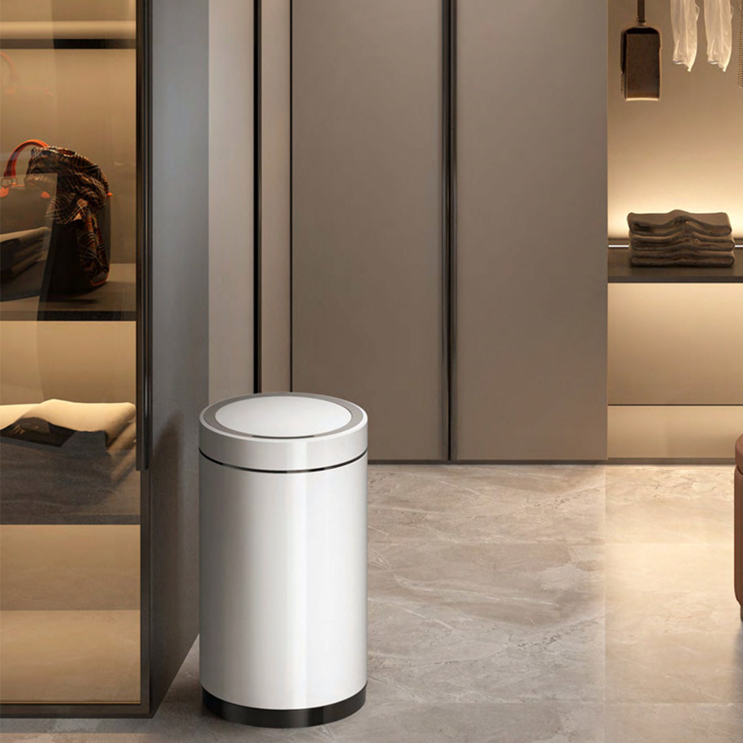 Red copper sensor trash bin by BEACON, model JH-8822-CPR, sleek modern design for waste disposal.