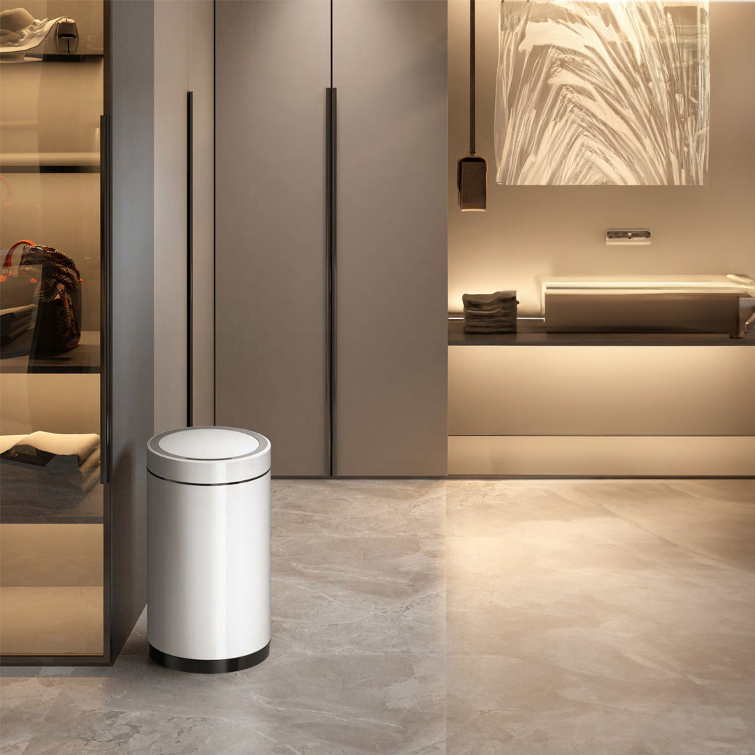 Red copper sensor trash bin by BEACON, model JH-8822-CPR, modern trash bin with sensor operation and sleek design
