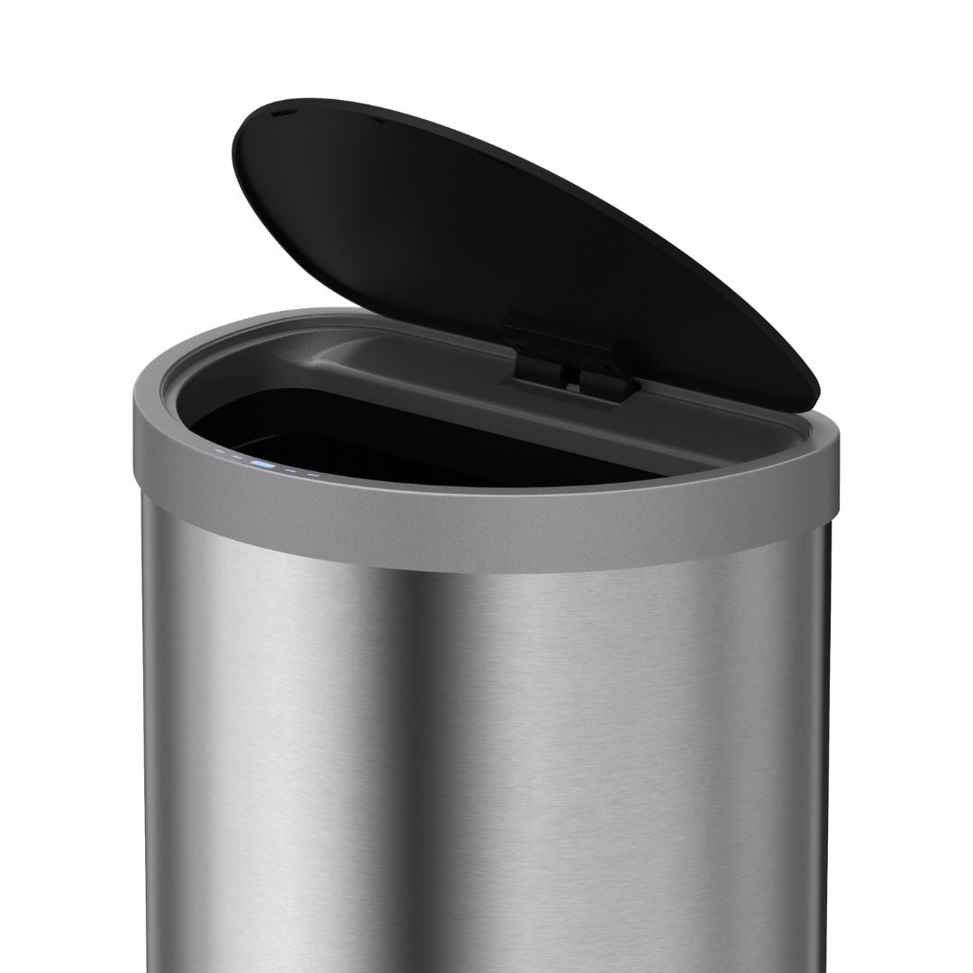 BEACON TG-Titanium Gray sensor trash bin with automatic lid and modern design, model JH-8835, for touchless waste disposal.