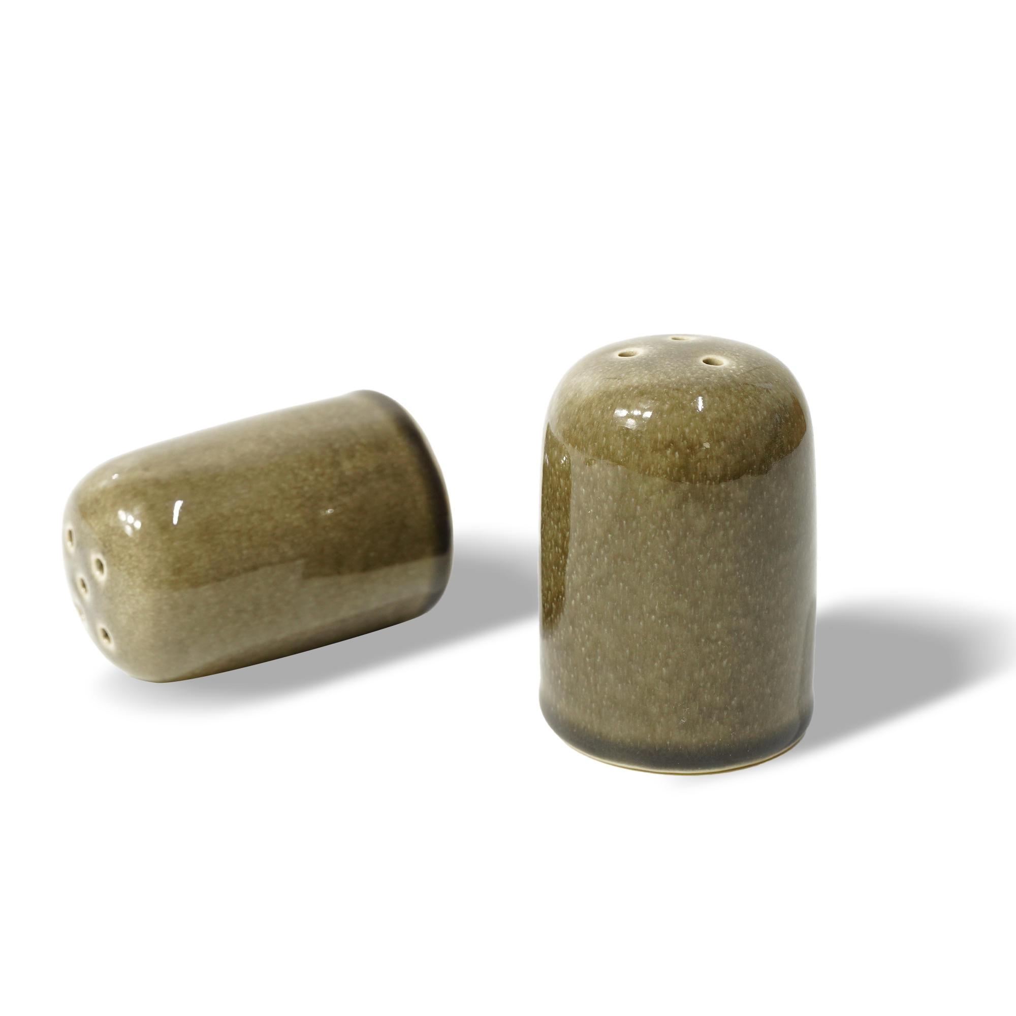 Set of 2 BEACON Browny Salt & Pepper spice sets in dark grey with matching shakers and storage jars.