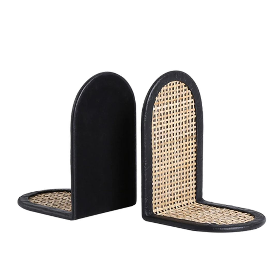 Set of 2 BEACON rattan bookends with a stylish woven design, perfect for holding books upright on a shelf.