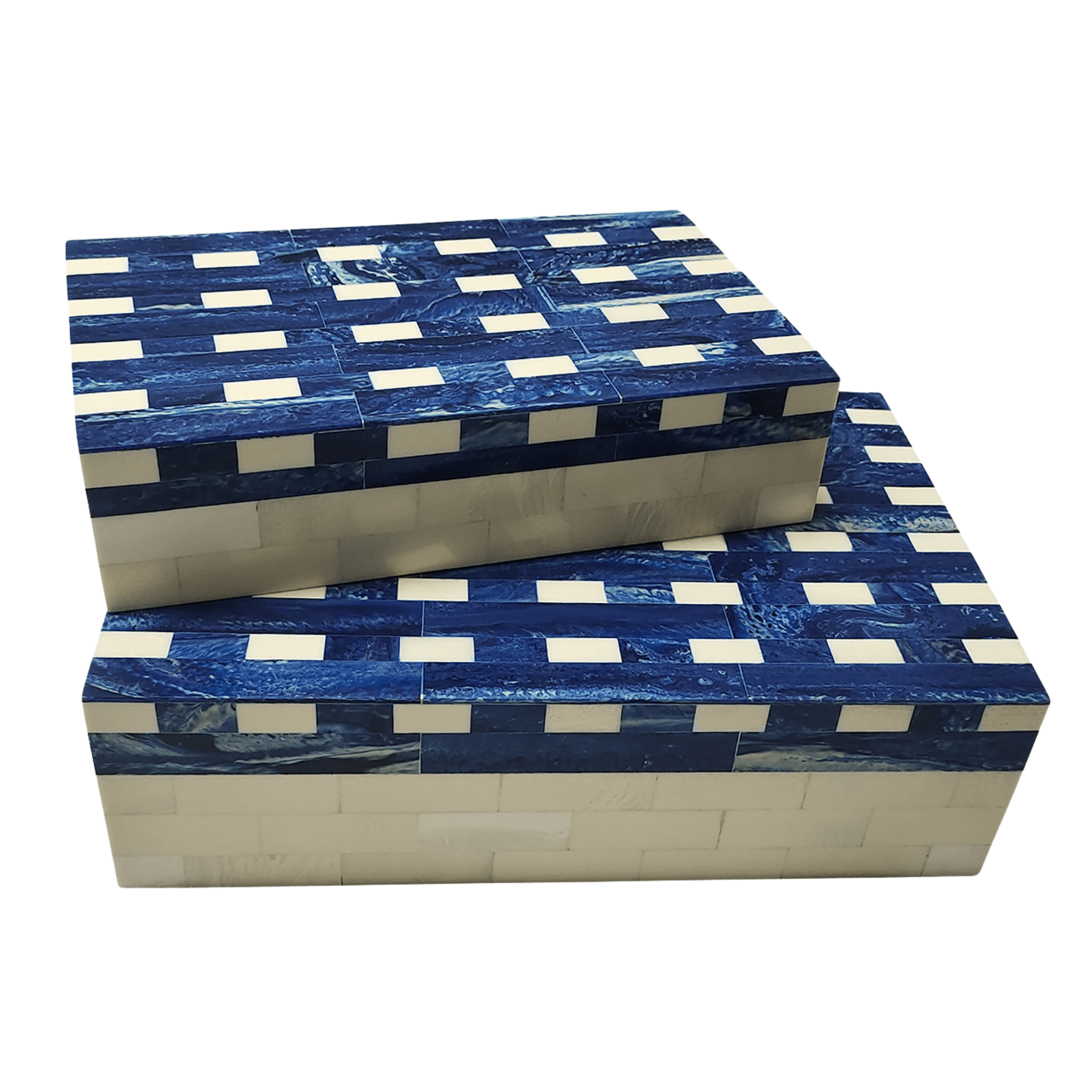 Set Of 2 Resin Decorative Box - Blue 16649 -  Decorative Boxes | مجموعة مكونة من 2 صندوق زينة من الراتنج - أزرق - ebarza Furniture UAE | Shop Modern Furniture in Abu Dhabi & Dubai - مفروشات ايبازرا في الامارات | تسوق اثاث عصري وديكورات مميزة في دبي وابوظبي