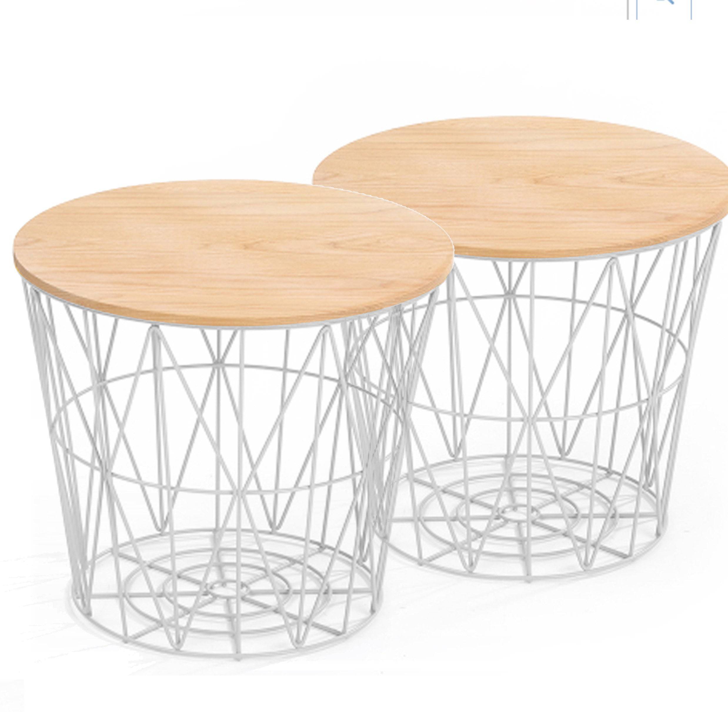 Set Of 2 Wire Tables With Solid Wood Top Bp8807W-N -  Side Tables | طقم من طاولتين سلكية بسطح من الخشب الصلب - ebarza Furniture UAE | Shop Modern Furniture in Abu Dhabi & Dubai - مفروشات ايبازرا في الامارات | تسوق اثاث عصري وديكورات مميزة في دبي وابوظبي