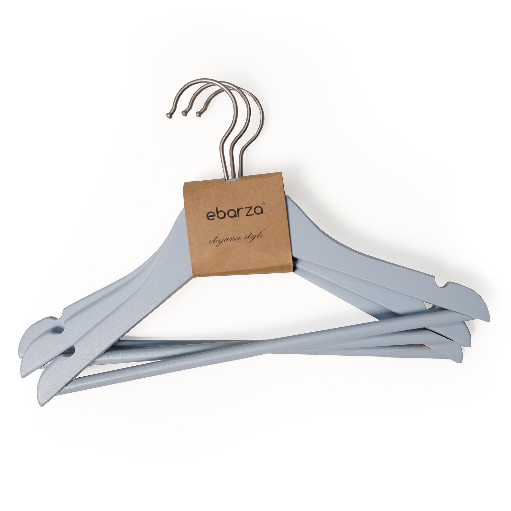Set of 3 light blue finish Lotus wood kids hangers with a natural design, ideal for children's clothing storage.
