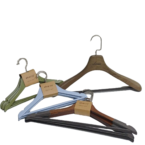 Set of 3 Lotus wood kids hangers with olive green finish, durable BEACON brand hangers for children's clothing storage.