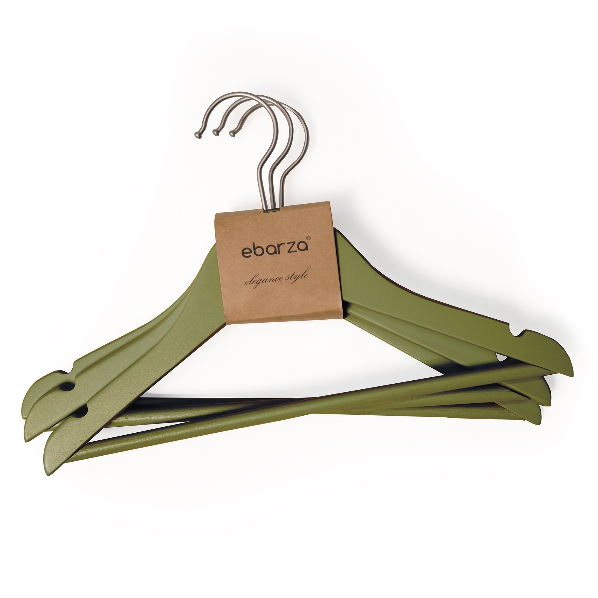 Set of 3 Lotus Wood kids hangers with olive green finish by BEACON, featuring smooth, durable wooden construction for children's clothing.