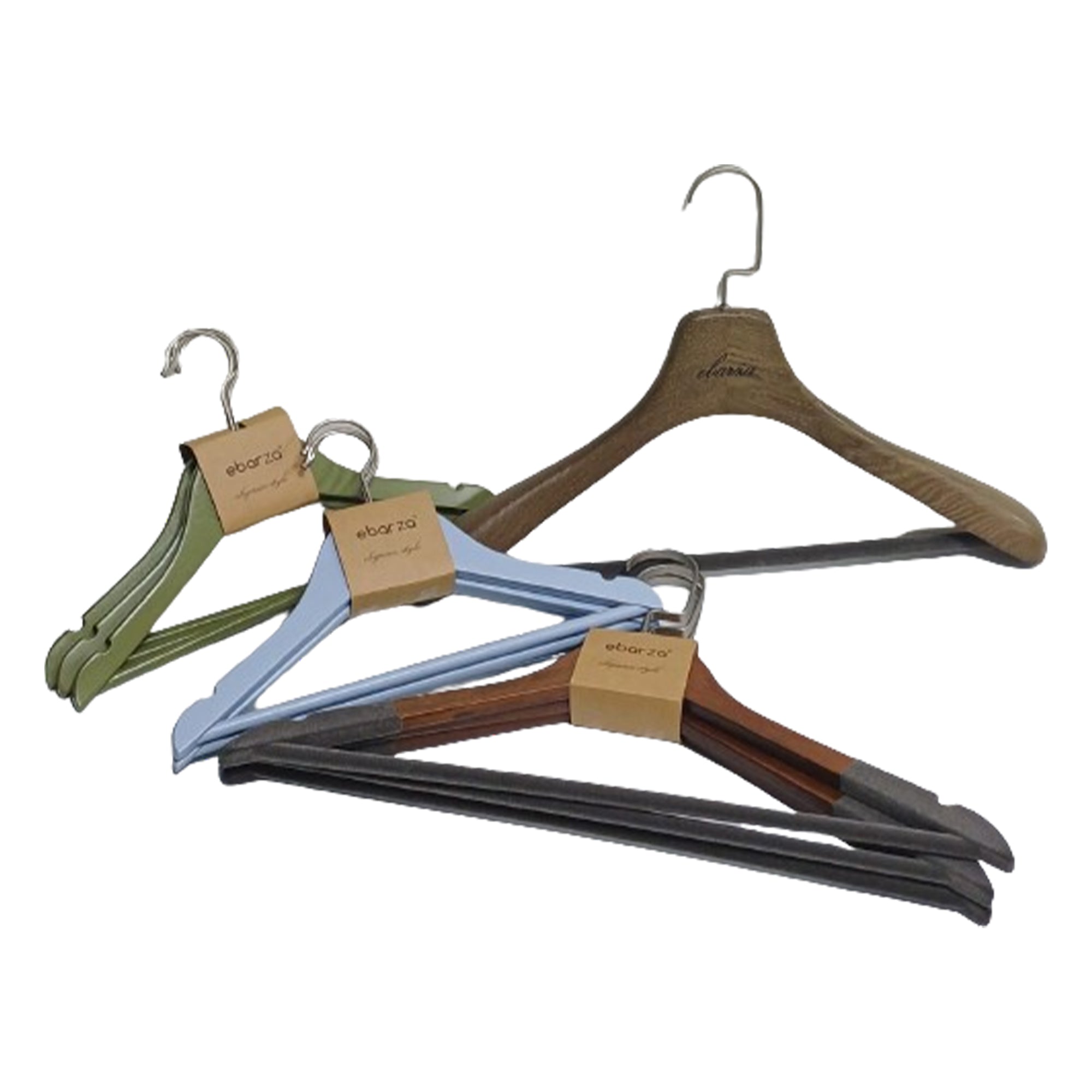 Set of 3 maple wood coat hangers by BEACON, featuring smooth finish and sturdy design for hanging clothes.