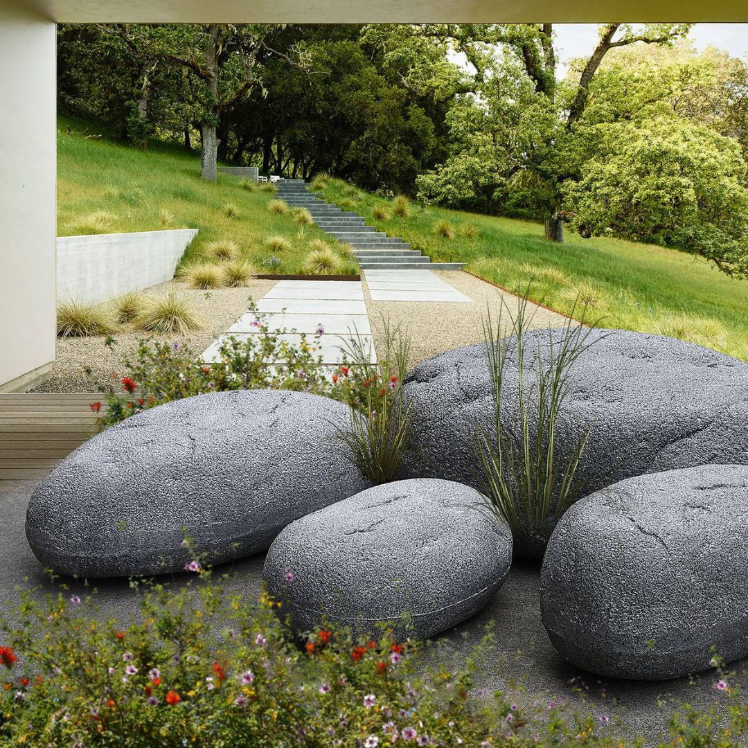Set Of 3 Outdoor/Indoor Fiberglass Concrete Decorative Rocks/ Stool  Xk-5013 B+C+D -  Planter Boxes - ebarza Furniture UAE | Shop Modern Furniture in Abu Dhabi & Dubai - مفروشات ايبازرا في الامارات | تسوق اثاث عصري وديكورات مميزة في دبي وابوظبي