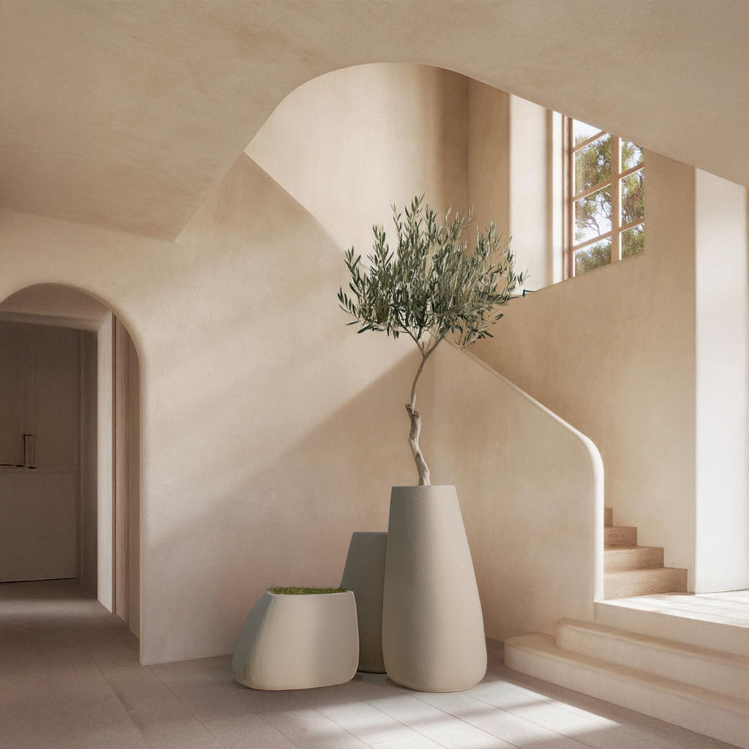 Pre-order 35 Days Delivery Set Of 3 Outdoor/Indoor Fiberglass Concrete Planter Box Xk-8177A+B+C - Beige -  Planter Boxes - ebarza Furniture UAE | Shop Modern Furniture in Abu Dhabi & Dubai - مفروشات ايبازرا في الامارات | تسوق اثاث عصري وديكورات مميزة في دبي وابوظبي