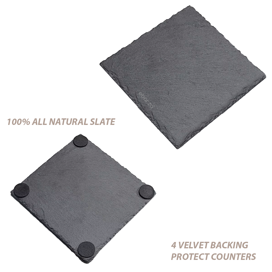Set of 4 Slate Coasters Rough Chipped Edges 10cm - CKCA1010B -  Coasters - ebarza Furniture UAE | Shop Modern Furniture in Abu Dhabi & Dubai - مفروشات ايبازرا في الامارات | تسوق اثاث عصري وديكورات مميزة في دبي وابوظبي