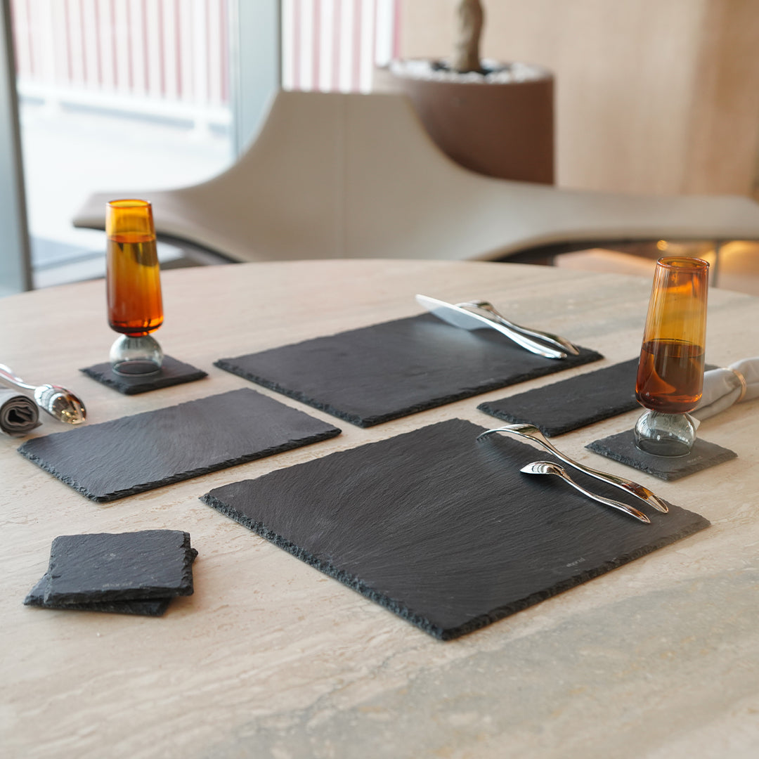 Set of 4 Slate Coasters Rough Chipped Edges 10cm - CKCA1010B -  Coasters - ebarza Furniture UAE | Shop Modern Furniture in Abu Dhabi & Dubai - مفروشات ايبازرا في الامارات | تسوق اثاث عصري وديكورات مميزة في دبي وابوظبي