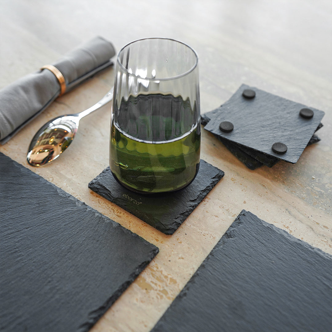 Set of 4 Slate Coasters Rough Chipped Edges 10cm - CKCA1010B -  Coasters - ebarza Furniture UAE | Shop Modern Furniture in Abu Dhabi & Dubai - مفروشات ايبازرا في الامارات | تسوق اثاث عصري وديكورات مميزة في دبي وابوظبي