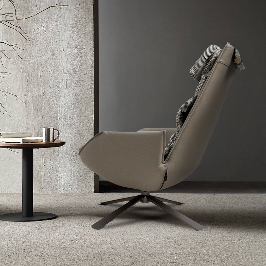 Dark beige Severo Lounge Chair by BEACON with sleek design and plush cushioning for modern living spaces.
