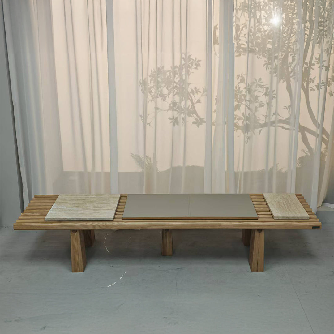 Severus Ashwood Bench by BEACON, natural wood finish, sturdy rectangular wooden bench with smooth surface and simple design.
