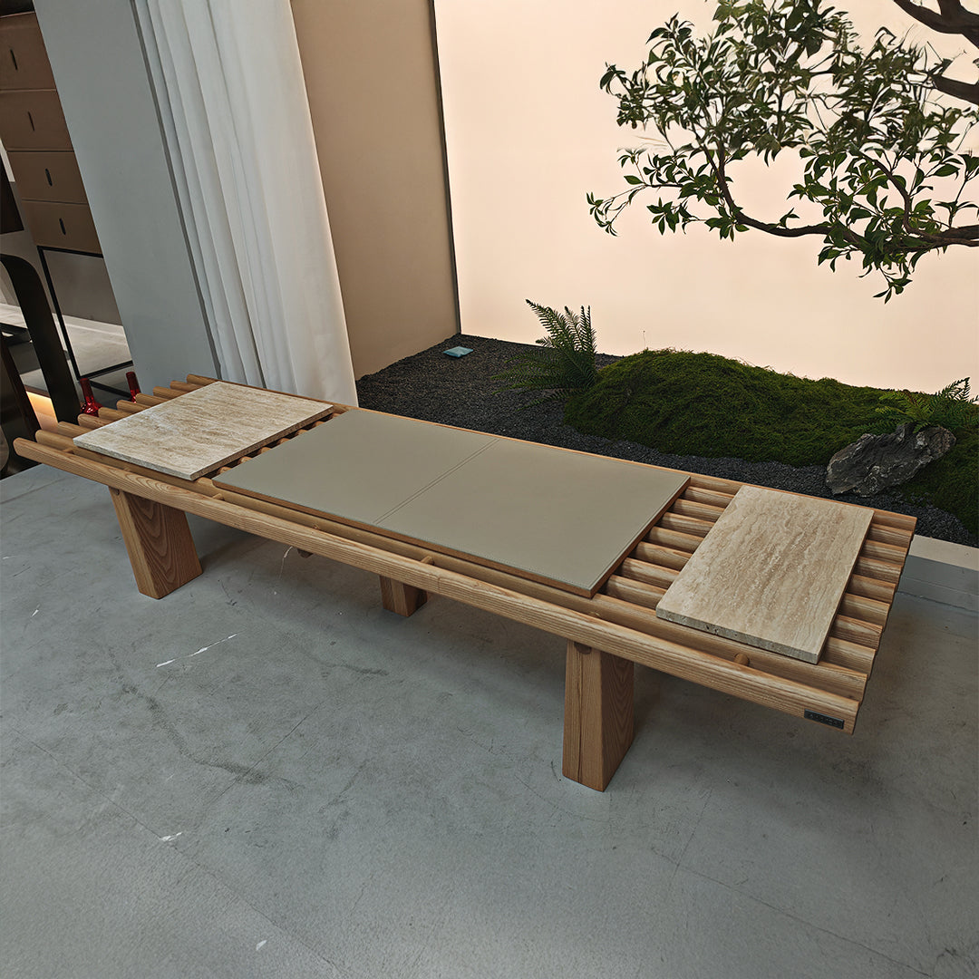 Severus Ashwood Bench by BEACON featuring a sleek, modern design with a smooth wooden surface and sturdy legs.