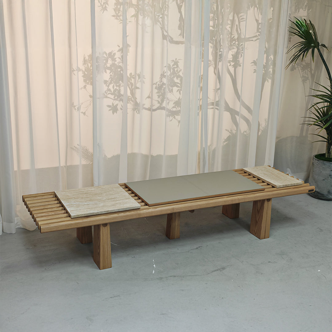 Severus Ashwood Bench by BEACON, wooden bench with smooth finish and sturdy legs, ideal for indoor or outdoor seating.